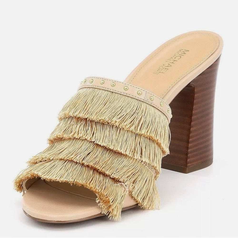 Michael Kors Gallagher mules oyster fringe slide sandal